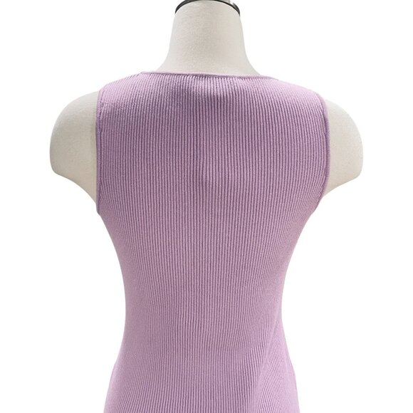 Gstq Lavender Ribbed Midi Dress V Neck Bodycon Knit Sleeveless Stretch NWT M - Picture 12 of 12